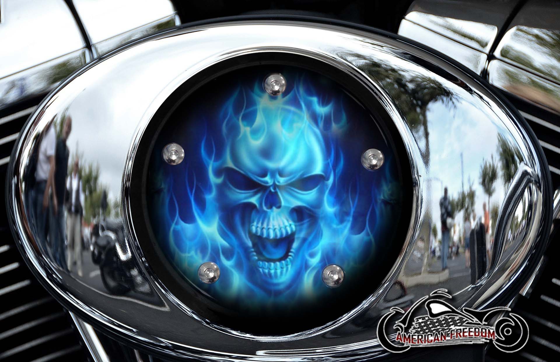 Custom Air Cleaner Cover - Blue Flame Skull